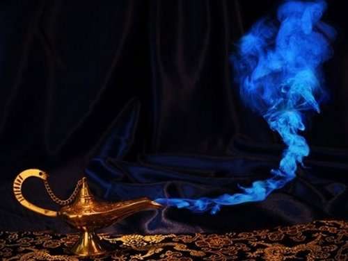Golden lamp emitting blue smoke