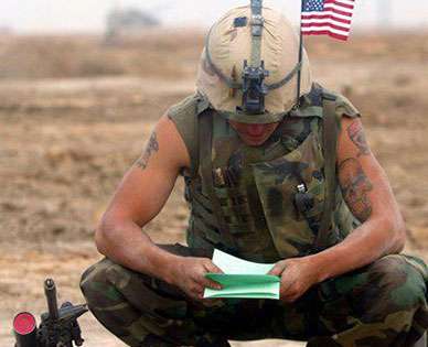 Soldier reading letter