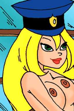 illustration of a topless blonde cop