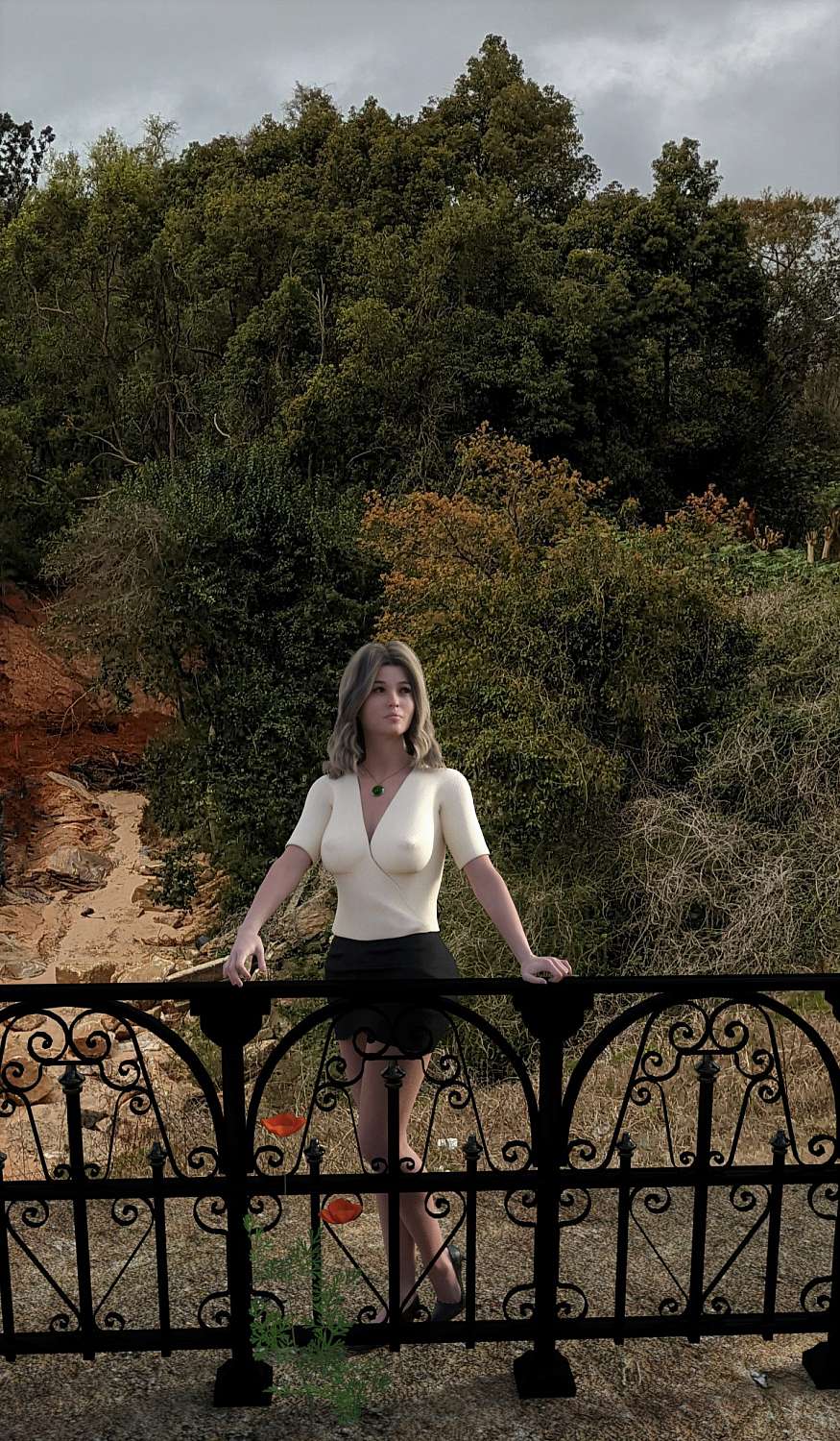 Woman looking over a yard fence