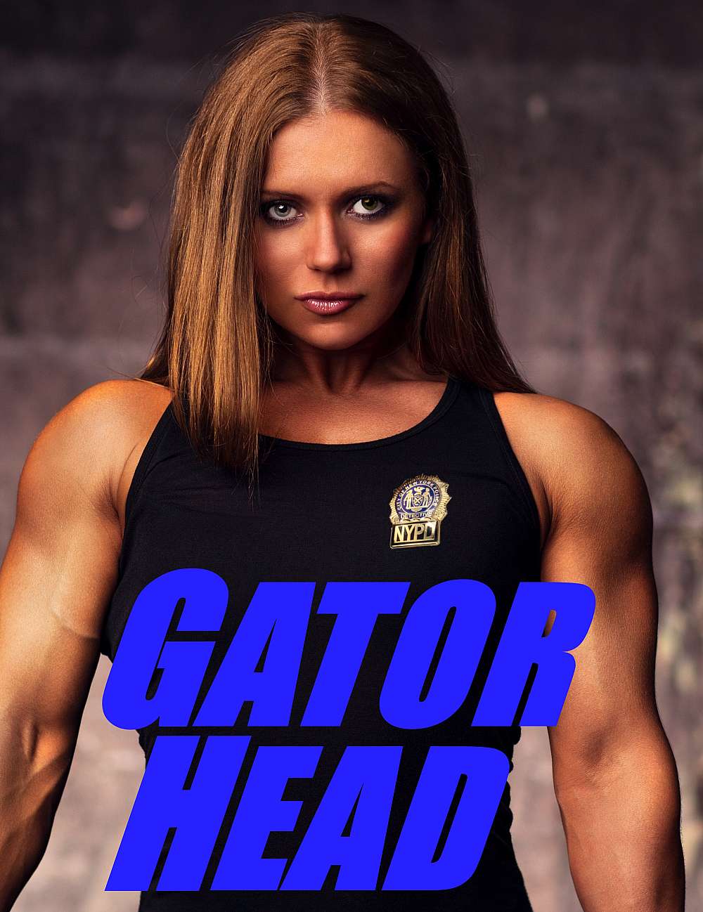 Cover - Muscular woman in a new york police department tank top