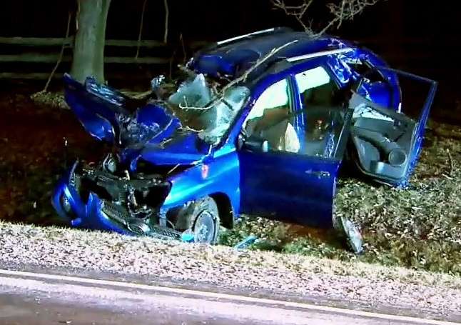 crashed car, completely destroyed