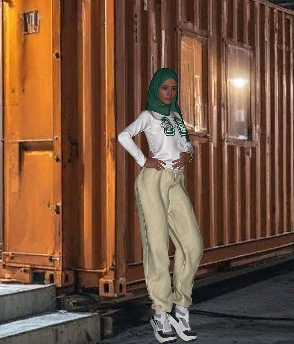 Nisreen stops in the shadows on the side of Dolf’s container room, listening to the song he sings.