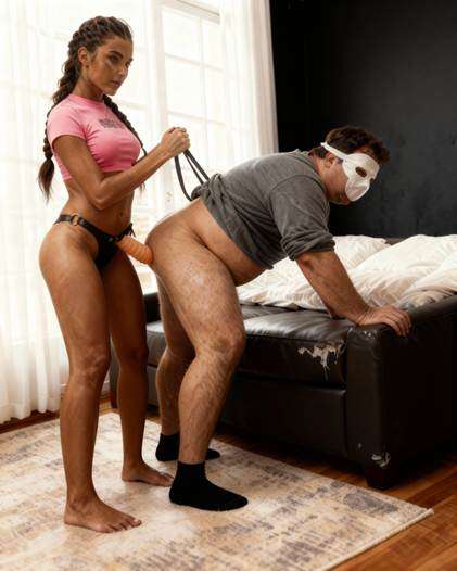 A person in a mask holding a person’s butt