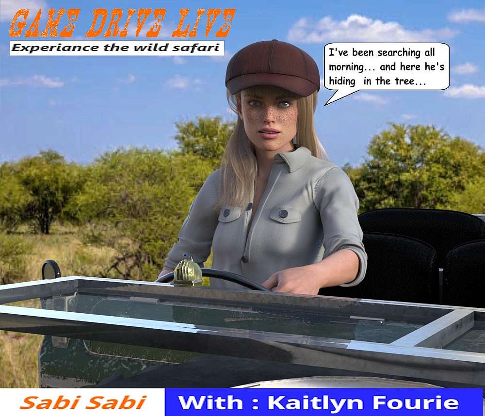 Kaitlyn Fourie looks straight into the camera where she sits behind the steering wheel of her game viewing Land Cruiser. In the background the vegetation of the Lowveld bushveld is to be seen.