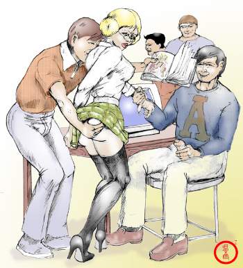 Illustration of Students fondling teacher