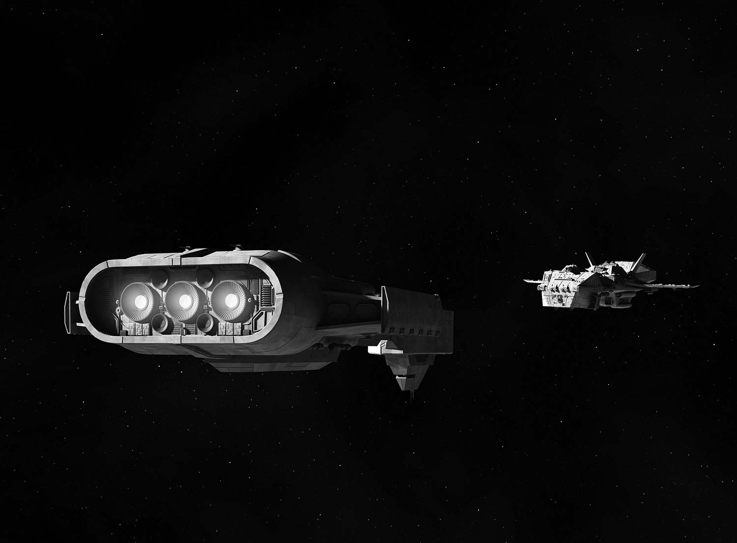 image of two shuttles meeting on a black backgroun