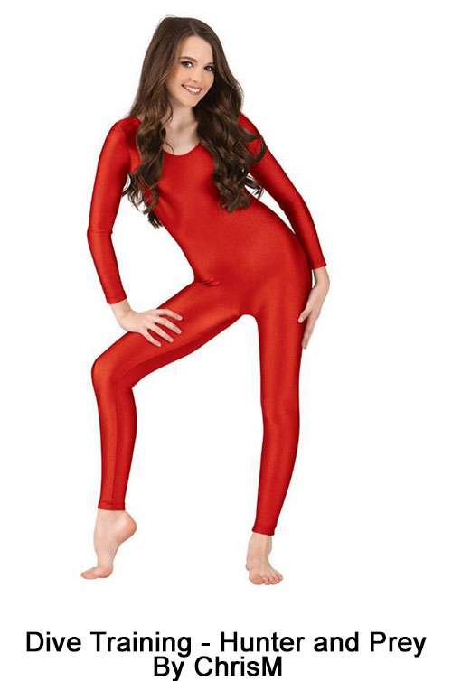 Woman in red tights