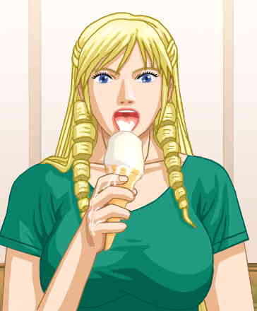 Christine licking an ice cream cone in a suggestive manner