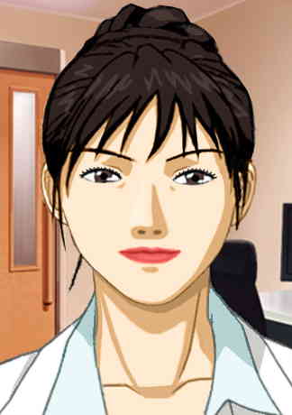 Akami, Dr. Fredrickson's half-Japanese half-caucasian nurse, in a white lab coat