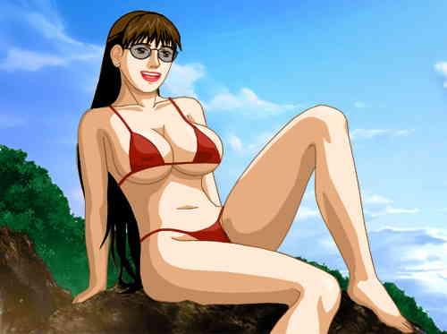 Susan in a teeny red bikini