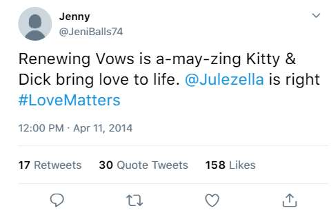 Renewing Vows is a-may-zing Kitty & Dick bring love to life. @Julezella is right #LoveMatters