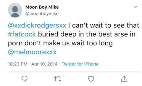 @moonboymike:- @xxdickrodgersxx I can’t wait to see that #fatcock buried deep in the best arse in porn don’t make us wait too long @melmoorexxx