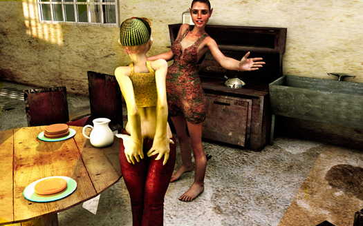 Denny and woman in kitchen