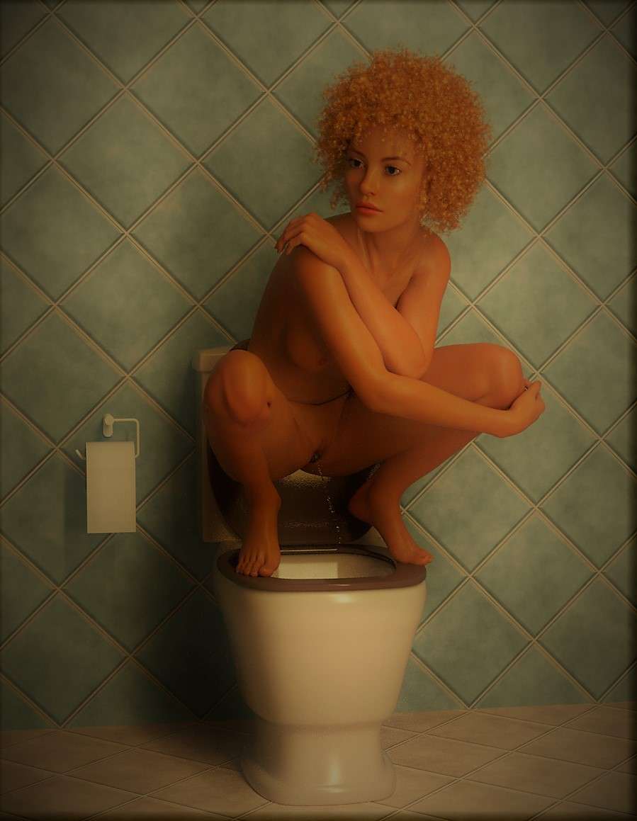 Naked woman peeing