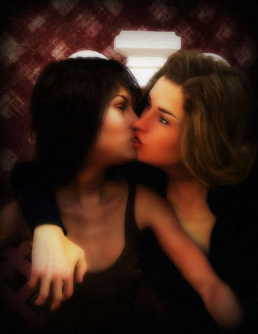 Two women kissing