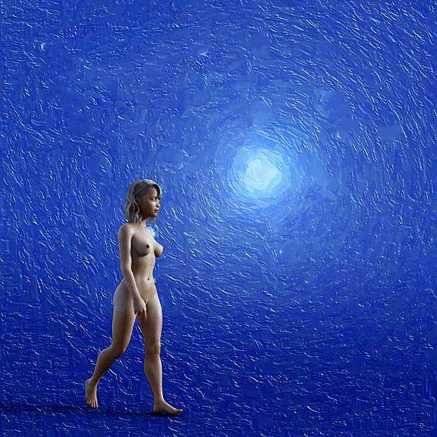 Naked woman walking in the moonlight