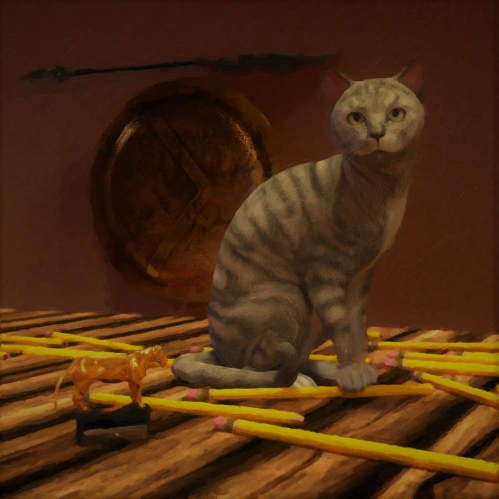 Cat surrounded with matche sticks