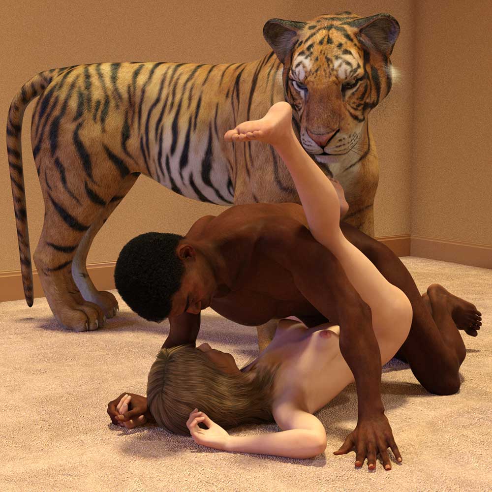 Black man fucking white woman in front of a tiger!