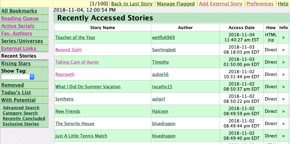 screen shot of the most recent stories list